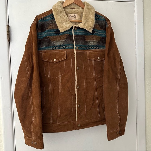 NEW Scully Rodeo Men’s Aztec Boar Suede Jean Sherpa Buttonup Jacket Brown 3XL - Picture 2 of 15